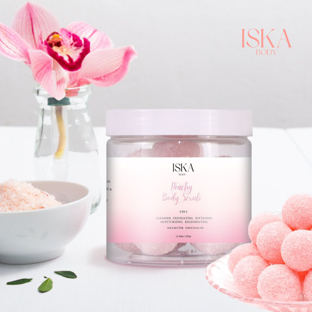 Peachy Sugar Exfoliating for Body Scrub Balls - Iska Body - iska body scrub near me - body srub massage- korean body scrub -  best body scrub for women  - rituals body scrub - body and scrub