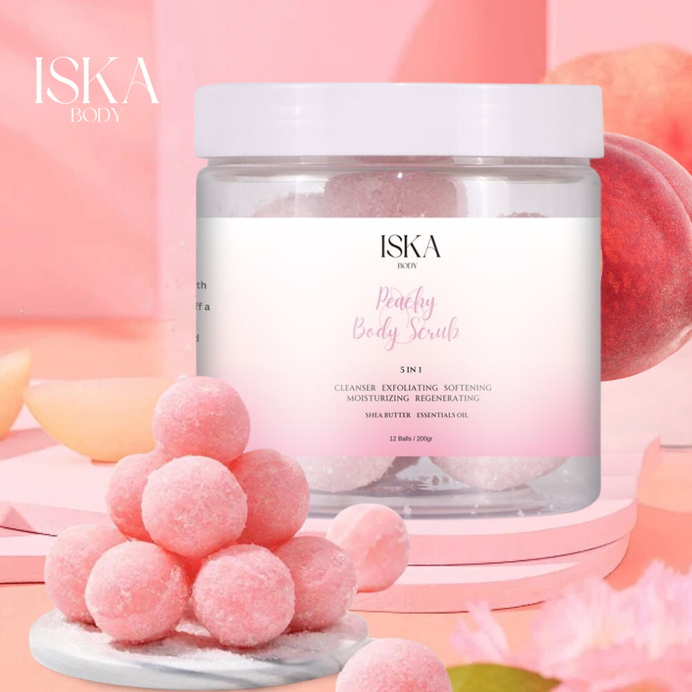 Peachy Sugar Exfoliating for Body Scrub Balls - Iska Body - iska body scrub near me - body srub massage- korean body scrub -  best body scrub for women  - rituals body scrub - body ans scrub