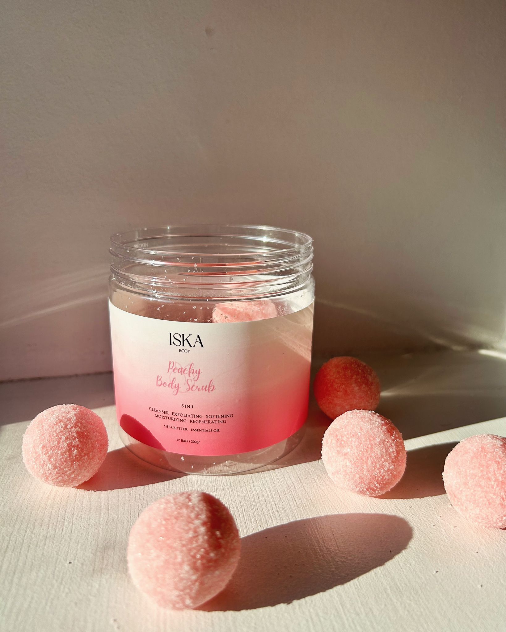 Peachy Sugar Exfoliating for Body Scrub Balls - Iska Body - iska body scrub near me - body srub massage- korean body scrub -  best body scrub for women  - rituals body scrub - body ans scrub