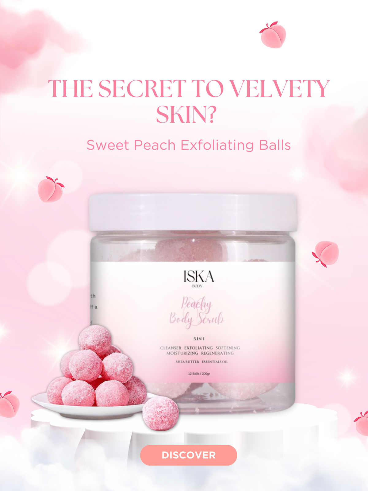 Peachy Sugar Exfoliating for Body Scrub Balls - Iska Body - iska body scrub near me - body srub massage- korean body scrub -  best body scrub for women  - rituals body scrub - body ans scrub